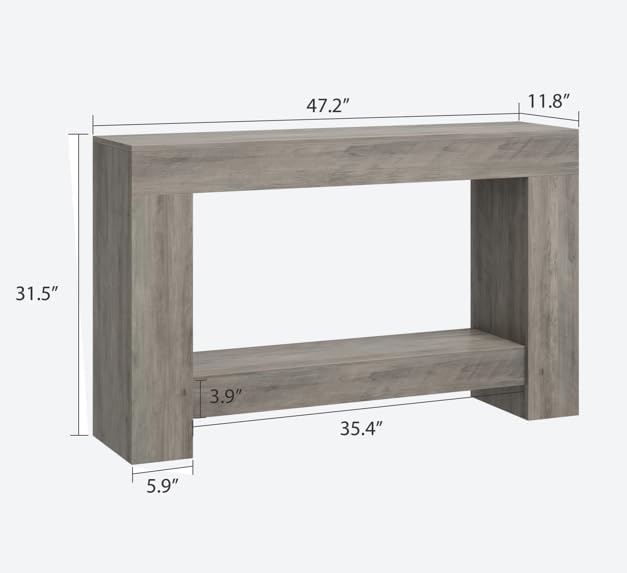 GarveeHome 47" Farmhouse 2-Tier Console Table for Entryway, Grey