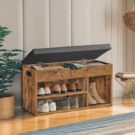 VASAGLE Storage Bench with Cushion, Shoe Bench,11.8 x 31.5 x 17.3 Inches