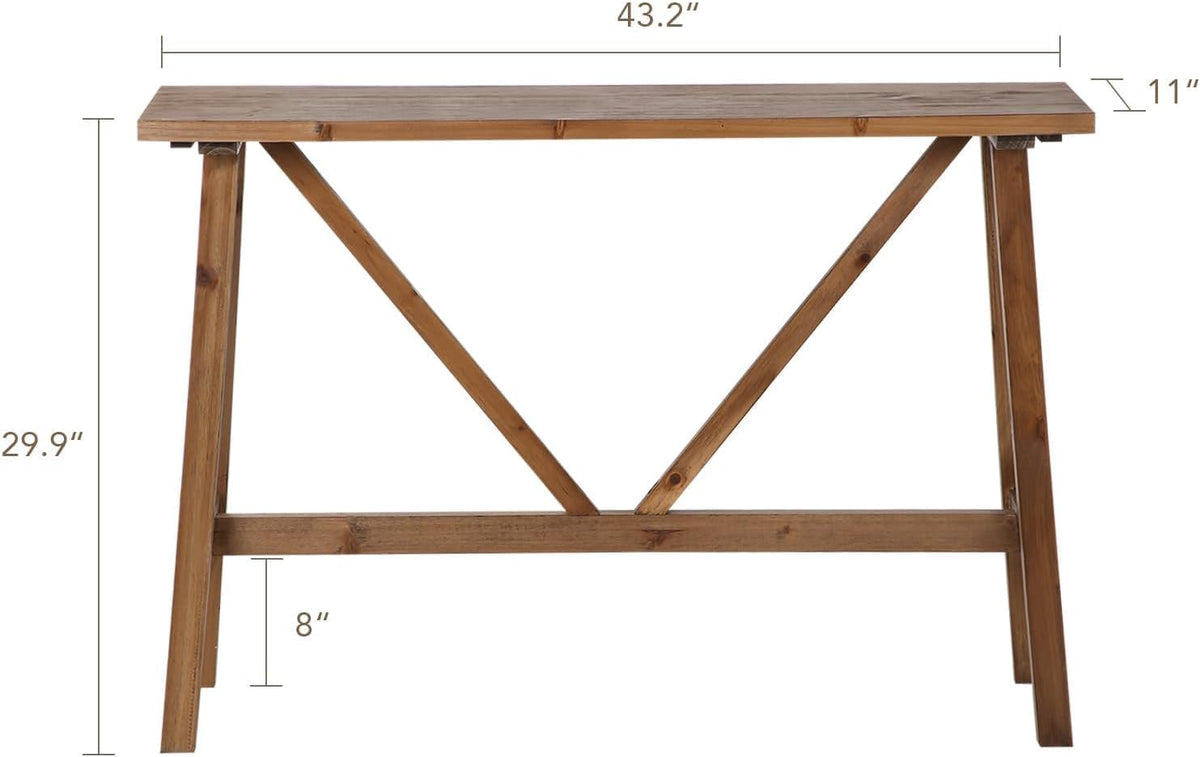 Wnutrees 43" Farmhouse Solid Wood Console Table, Rustic Hallway Table