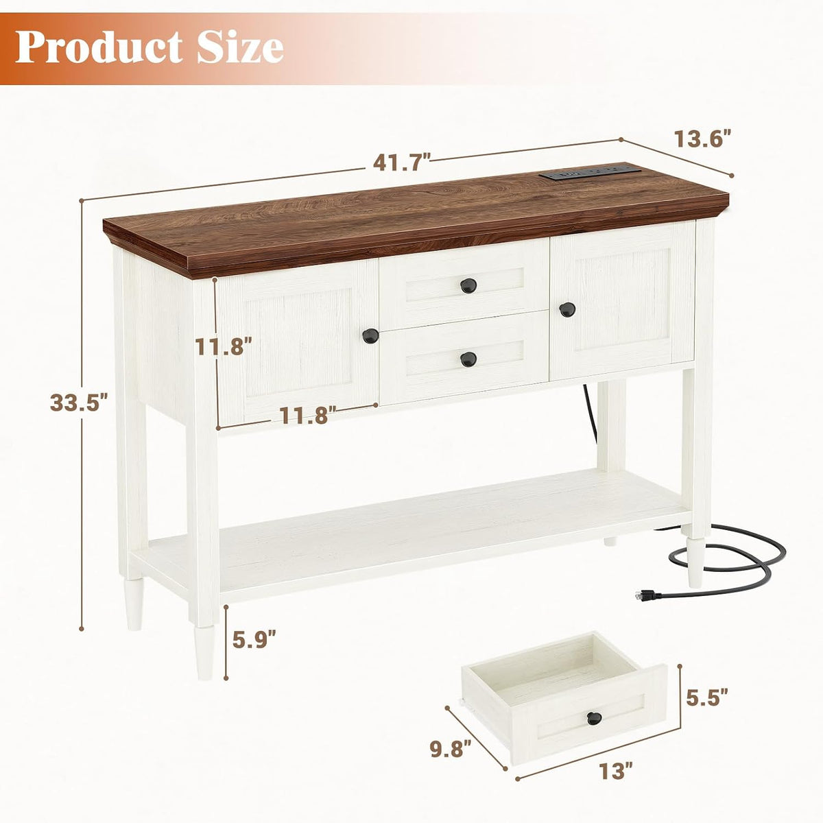 Unikito 41.7" Console Table with Outlets, Farmhouse Entryway Table