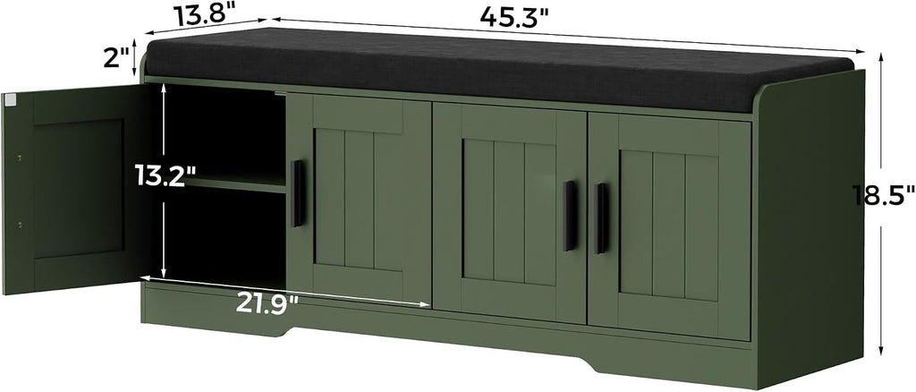Homleke Shoe Storage Bench, 4 Doors & Thickened Padded Seat Cushion