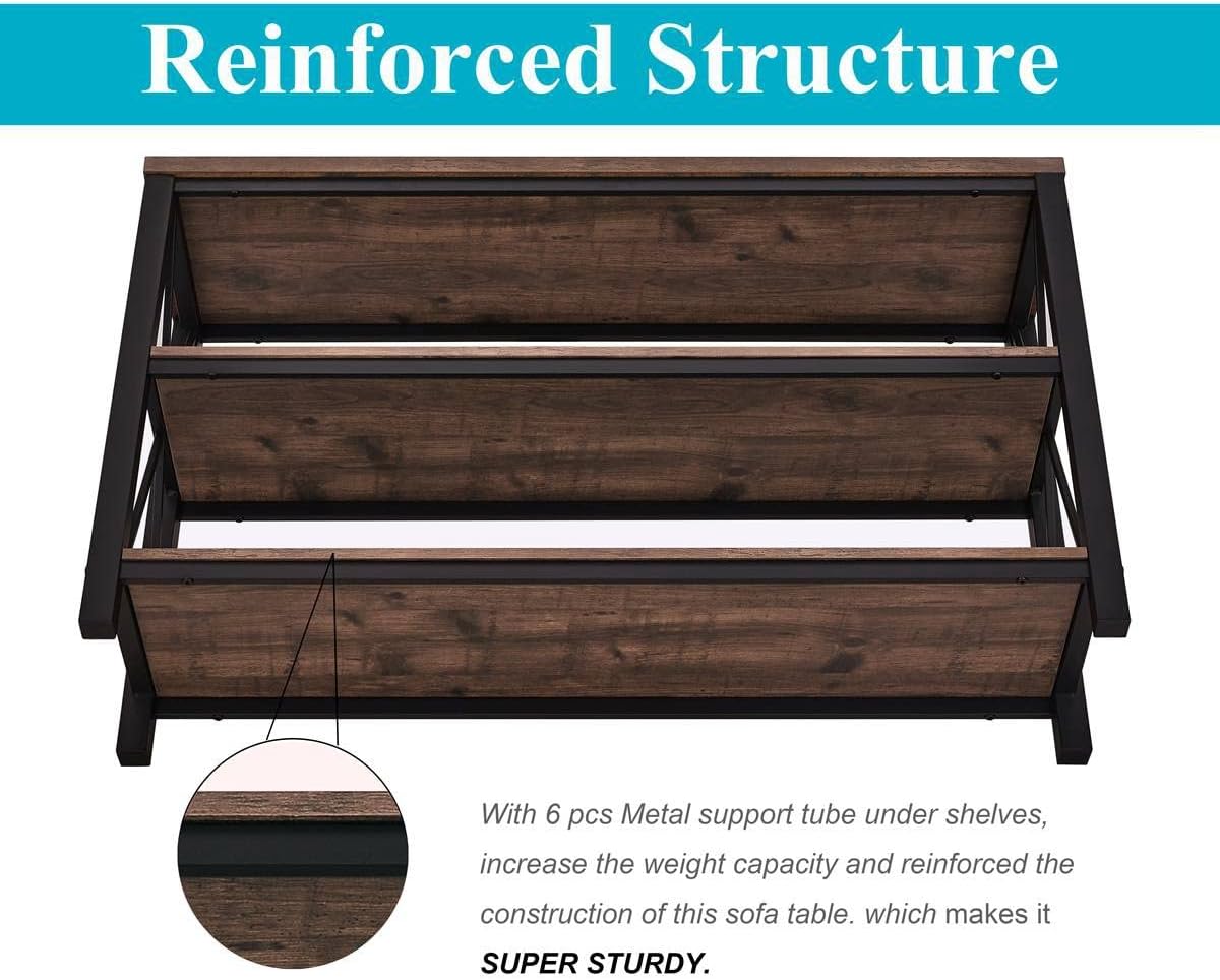 BON AUGURE 47” Narrow Console Table, 3 Tier Sofa Table Behind Couch, Rustic