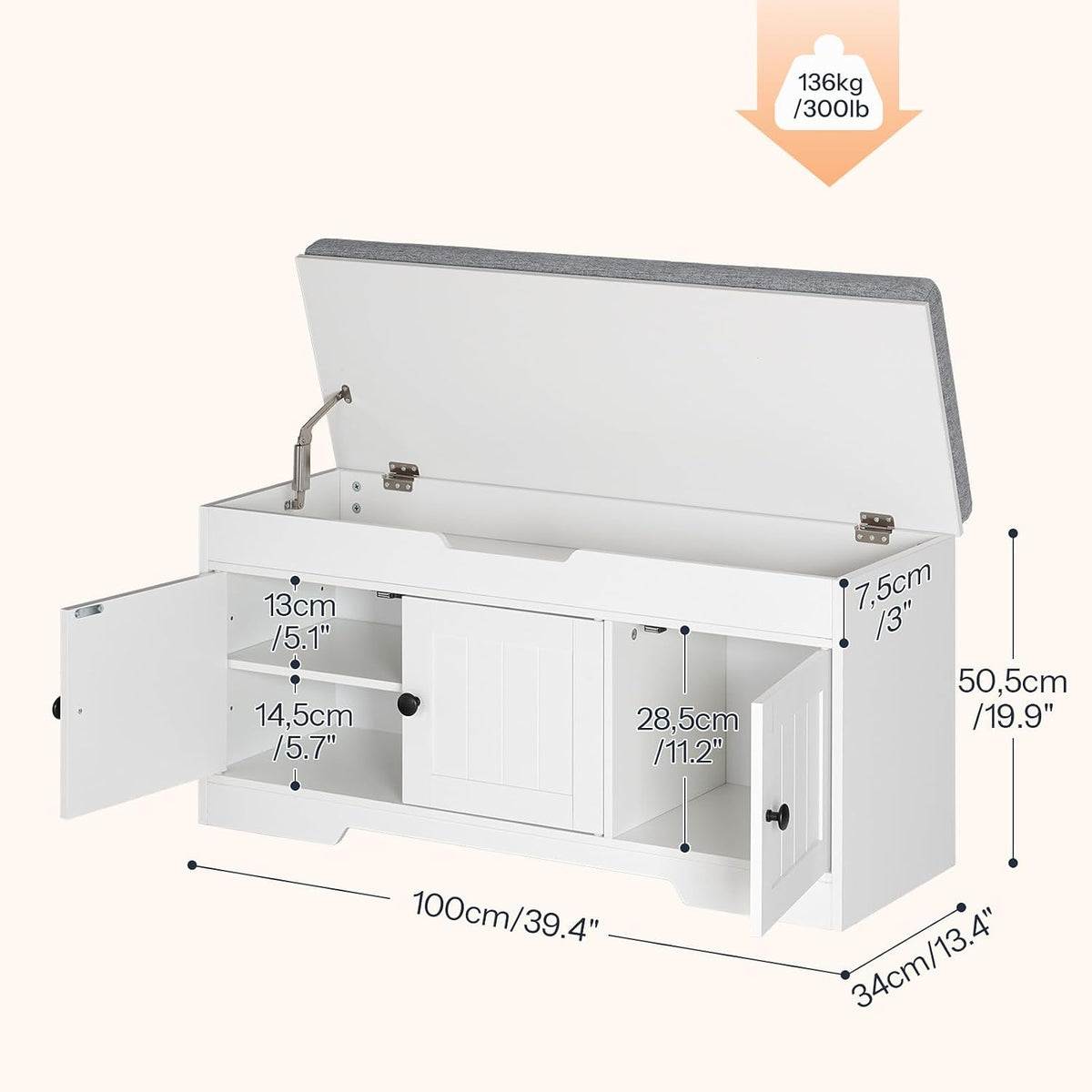 HOOBRO 39.4" Long Entryway Bench with Flip-Top Storage