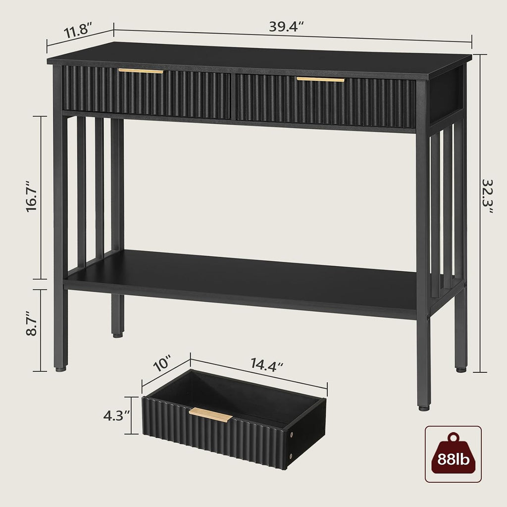 MAHANCRIS 39.4" Console Table with 2 Drawers, Fluted Black Entryway Table
