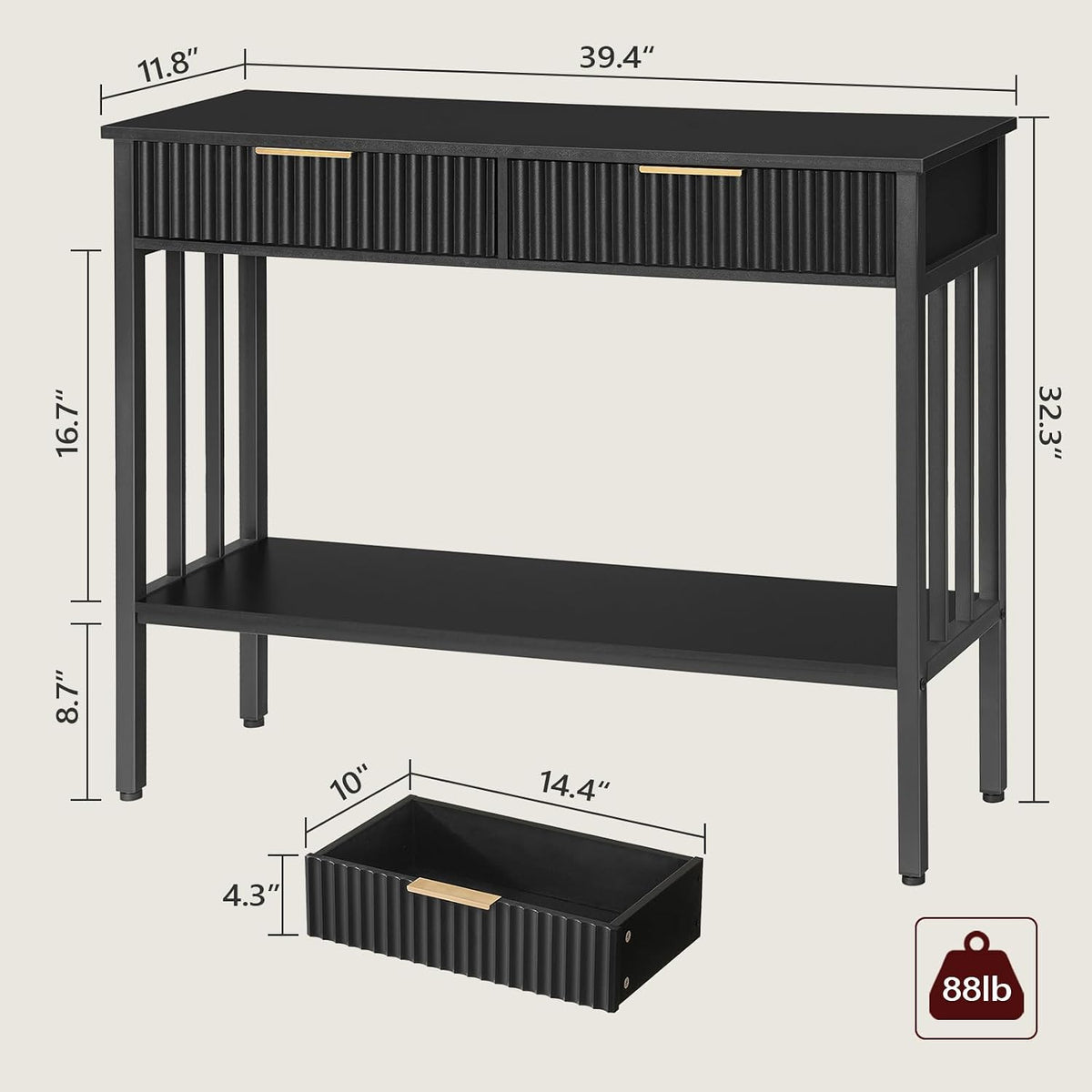 MAHANCRIS 39.4" Console Table with 2 Drawers, Fluted Black Entryway Table
