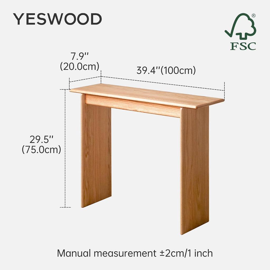 YESWOOD Solid Oak Console Table, 39'' Narrow Entryway Table, Natural