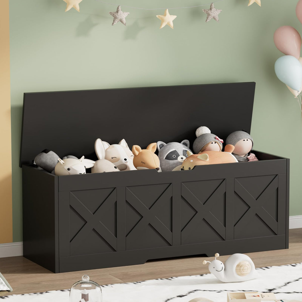 Homleke 47.2" Extra-Large Wooden Storage Chest, Farmhouse Storage Bench