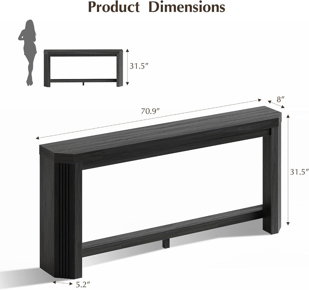 70" Console Table for Entryway, Narrow Long Sofa Table Behind Couch, Wood Couch Table with Open Storage, Easy Assembly Entryway Table for Living Room, Hallway, Foyer, Couch, Black