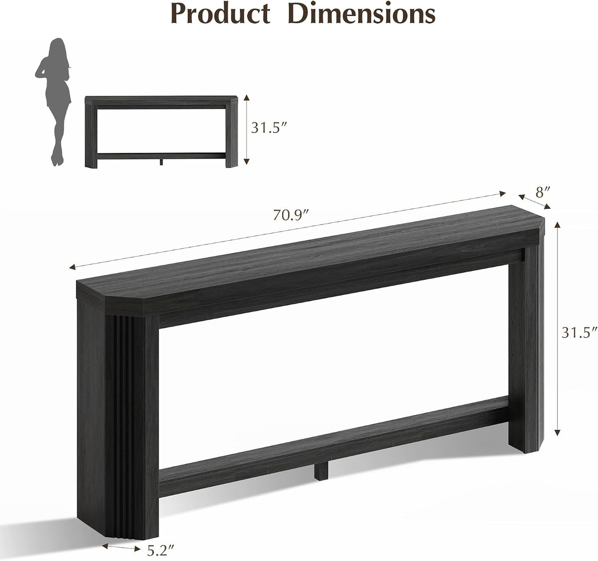 70" Console Table for Entryway, Narrow Long Sofa Table Behind Couch, Wood Couch Table with Open Storage, Easy Assembly Entryway Table for Living Room, Hallway, Foyer, Couch, Black