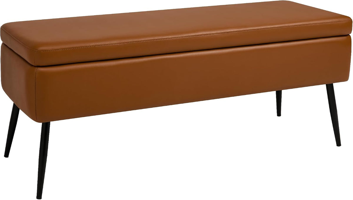 kinmars Leather Storage Ottoman Bench, End of Bed Bench with Steel Legs