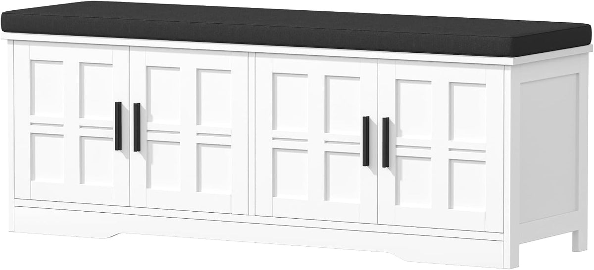 Akxomel 47.2" Shoe Storage Bench 4 Doors Wooden Entryway Bench White
