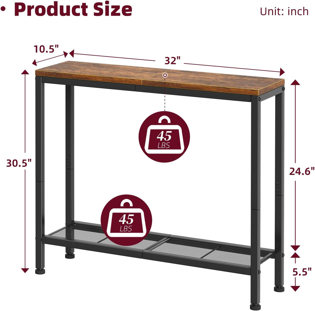 Simple Trending Console Table, 32" Sofa Table with Storage Shelf, Narrow Entryway Table, for Hallway, Behind The Couch, Living Room, Rustic Brown
