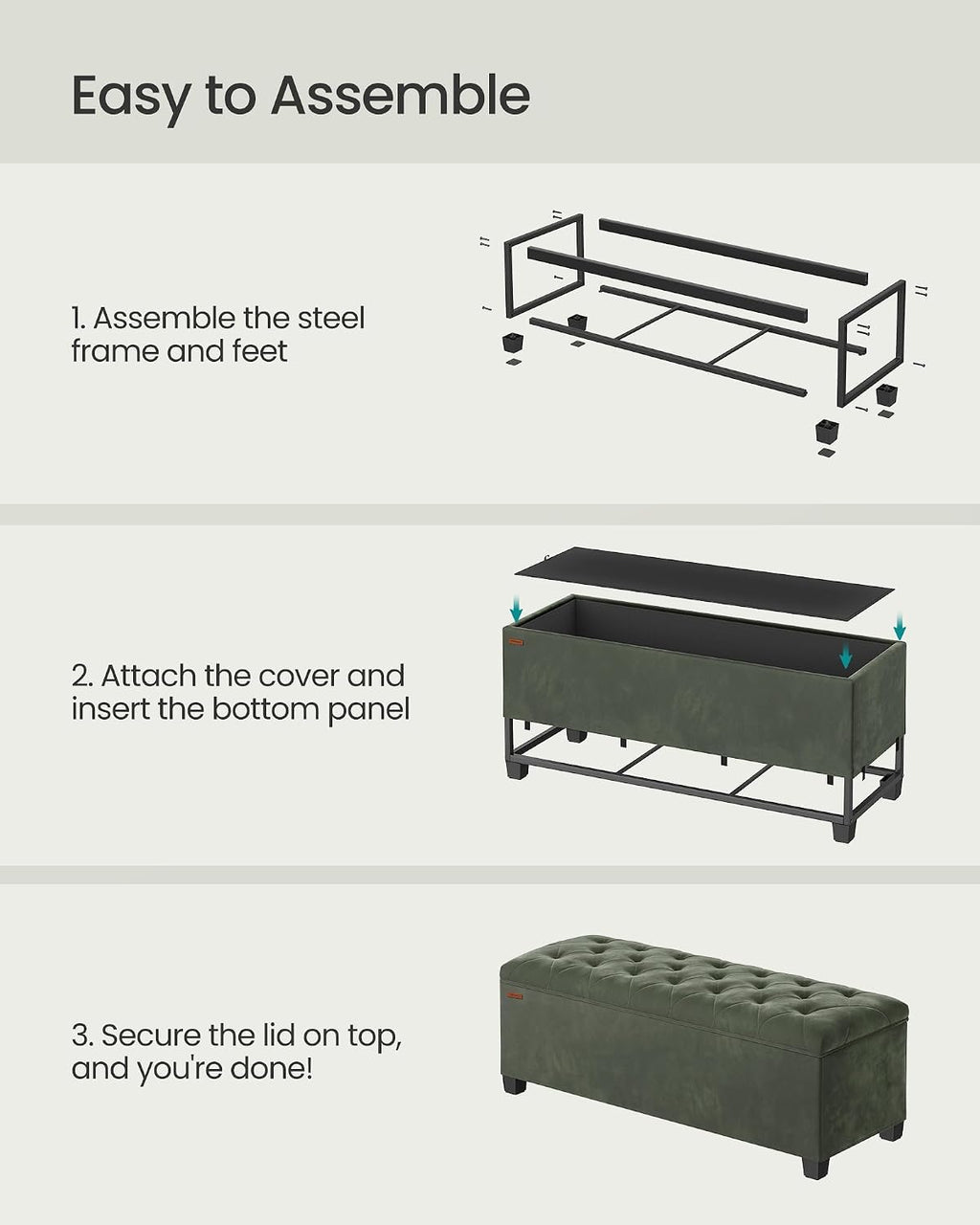 SONGMICS Storage Ottoman Bench, Foot Rest with Legs, Load up to 661.4 lb