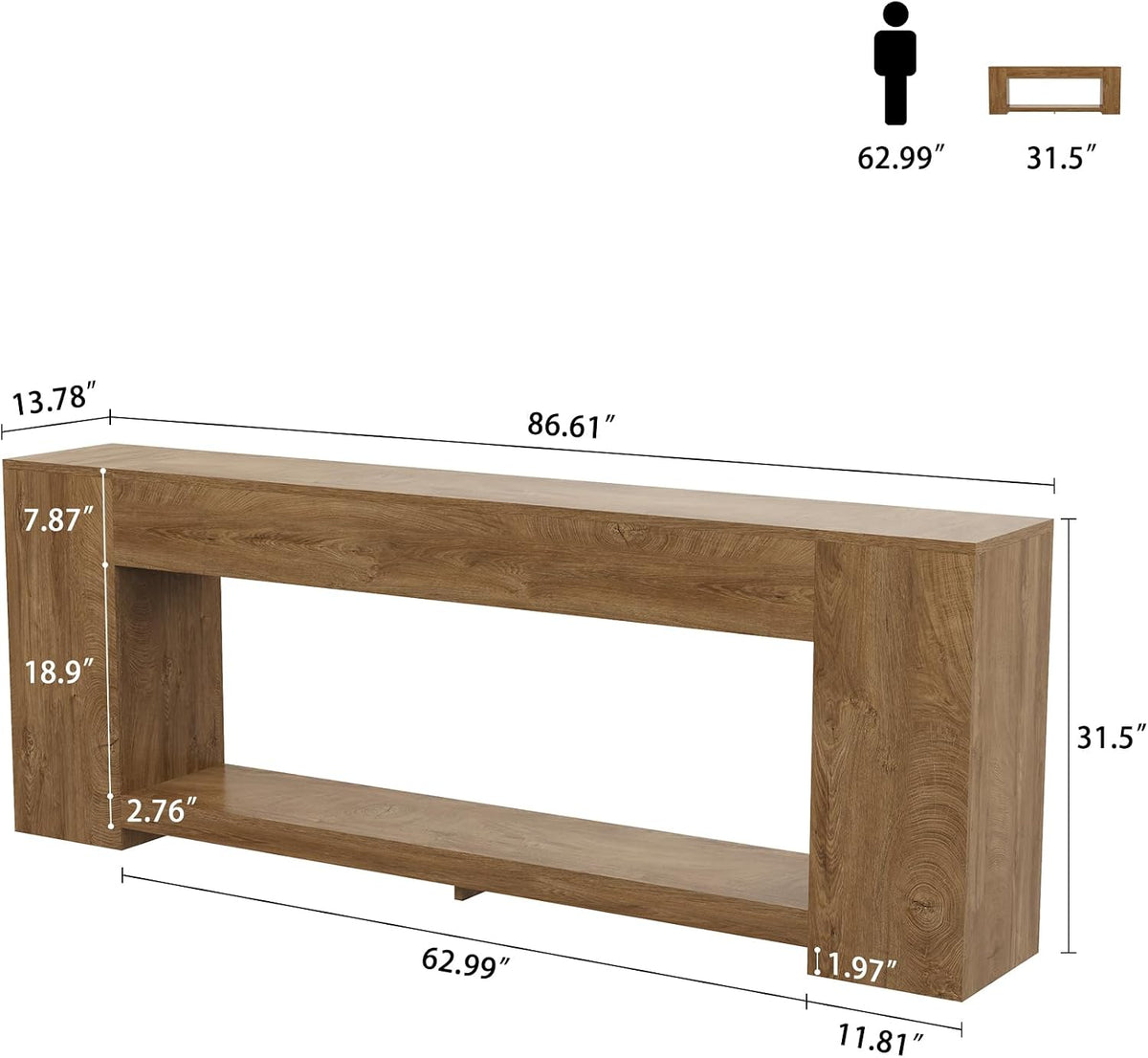 Epecoya 86-Inch Extra Long Console Tables for Entryway, Natural Oak Brown