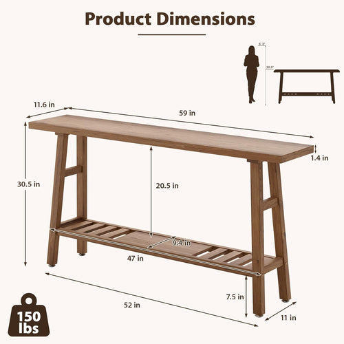 59" Wood Console Table, 2 Tiers Sofa Tables, Behind Couch Table