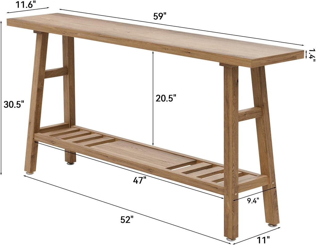 59" Solid Firwood Console Table, Farmhouse Natural Entryway Table