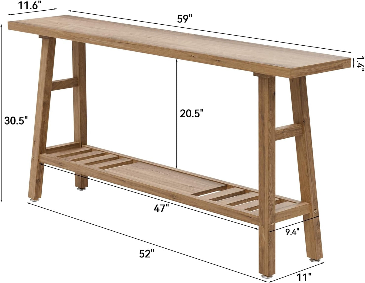 59" Solid Firwood Console Table, Farmhouse Natural Entryway Table