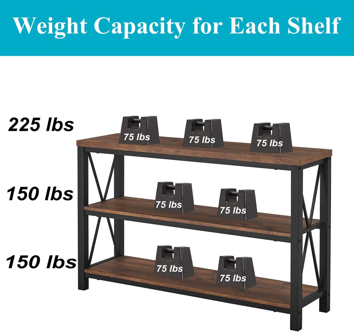 BON AUGURE 47” Narrow Console Table, 3 Tier Sofa Table Behind Couch, Rustic