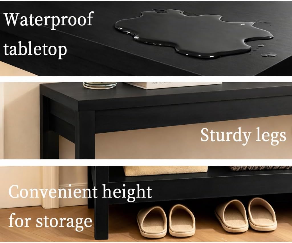 47" Entryway Table, Narrow Console Sofa Table, with Outlets and USB-C Port, Entryway Table with Open Storage, for Living Room, Hallway, Entryway, Foyer, Kitchen Counter, Black