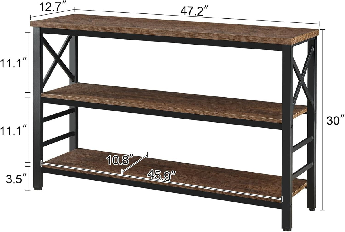 Hombazzar 3-Tier Sofa Table,Consoles Table for Entryway,Brown 47"