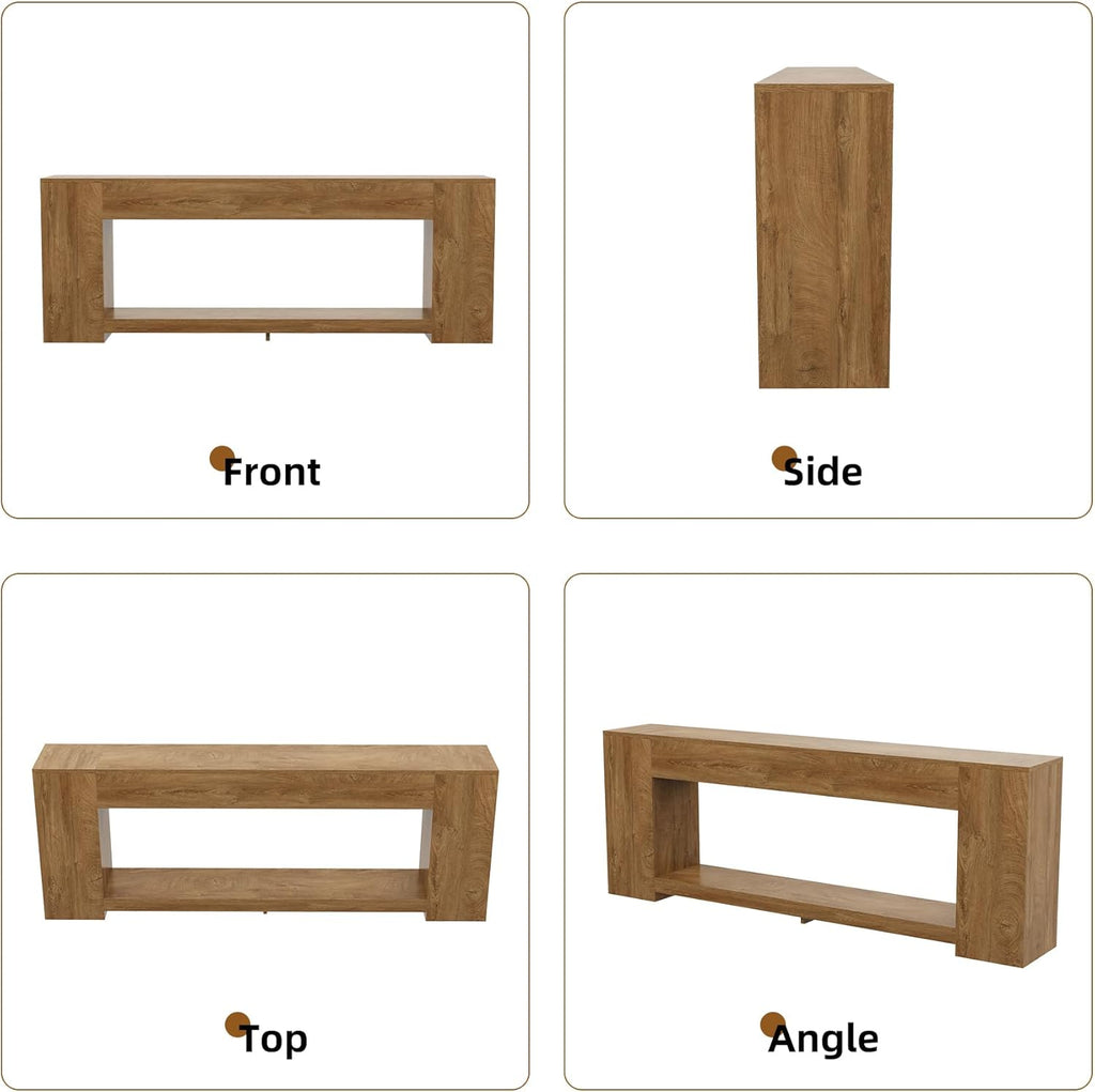 Epecoya 86-Inch Extra Long Console Tables for Entryway, Natural Oak Brown