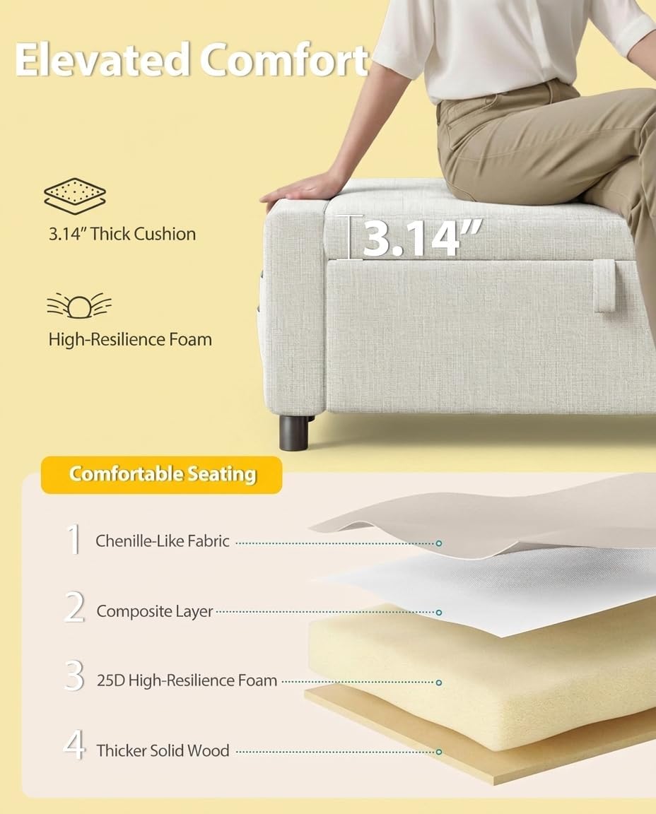 Amada 46" Storage Ottoman Bench w/Side Pocket & Safety Hinge, White