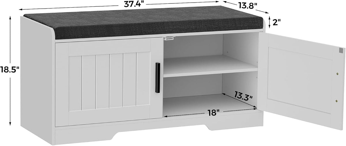 Homleke Shoe Storage Bench, 2 Doors & Thickened Padded Seat Cushion