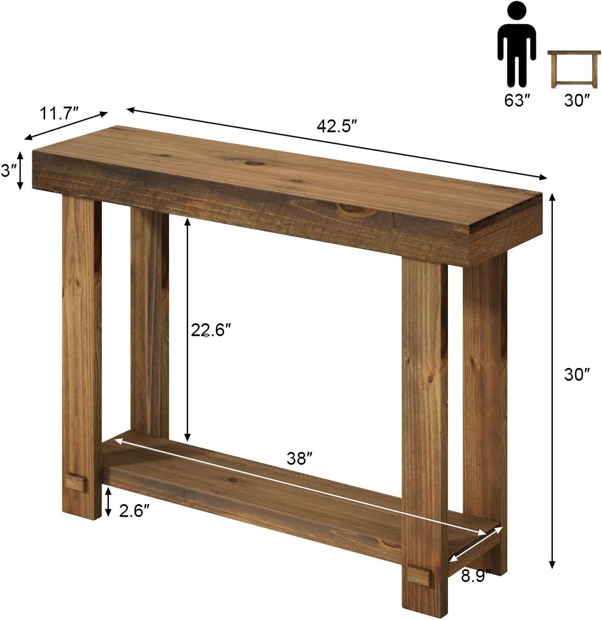 HOKYHOKY 42.5" Solid Wood Console Table for Entryway, Narrow Sofa Table