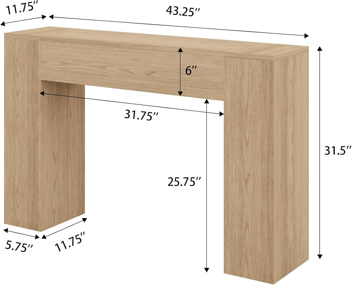 Epecoya 43 Inch Small Light Oak Console Table for Hallway Entryway Entrance