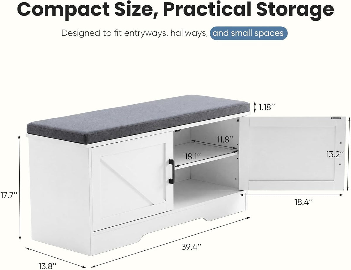 NEWBULIG Shoe Bench with Storage for Entryway, 39.4" Shoe Storage Bench