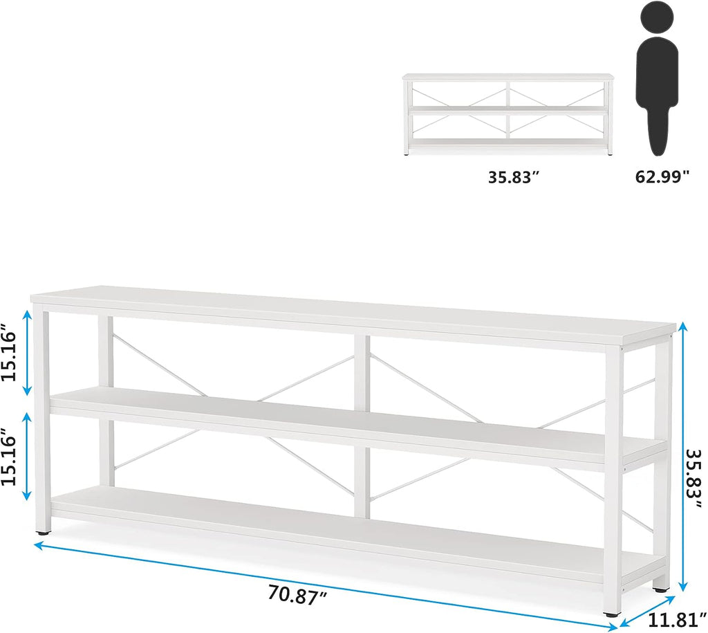 Sofa Table, 3 Tiers TV Stand 70.8 Inches Console Table Extra Long with Storage Shelves for Living Room, Entryway