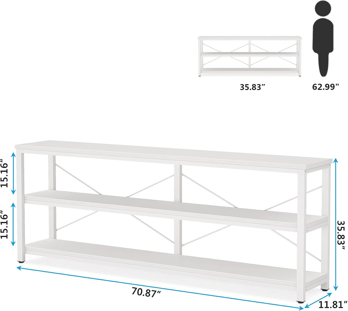Sofa Table, 3 Tiers TV Stand 70.8 Inches Console Table Extra Long with Storage Shelves for Living Room, Entryway