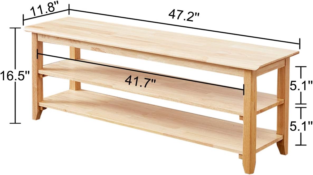 XKZG Shoe Rack Bench Wooden Storage Bench Entryway Bench, Natural, 47.2"