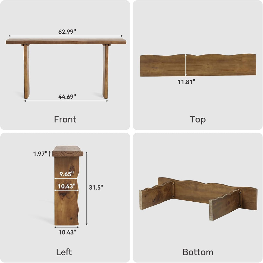 LITTLE TREE 63-Inch Solid Wood Console Sofa Table, Farmhouse Long Entryway Table Behind Couch for Living Room, Entrance, Hallway, Foyer, Easy Assembly