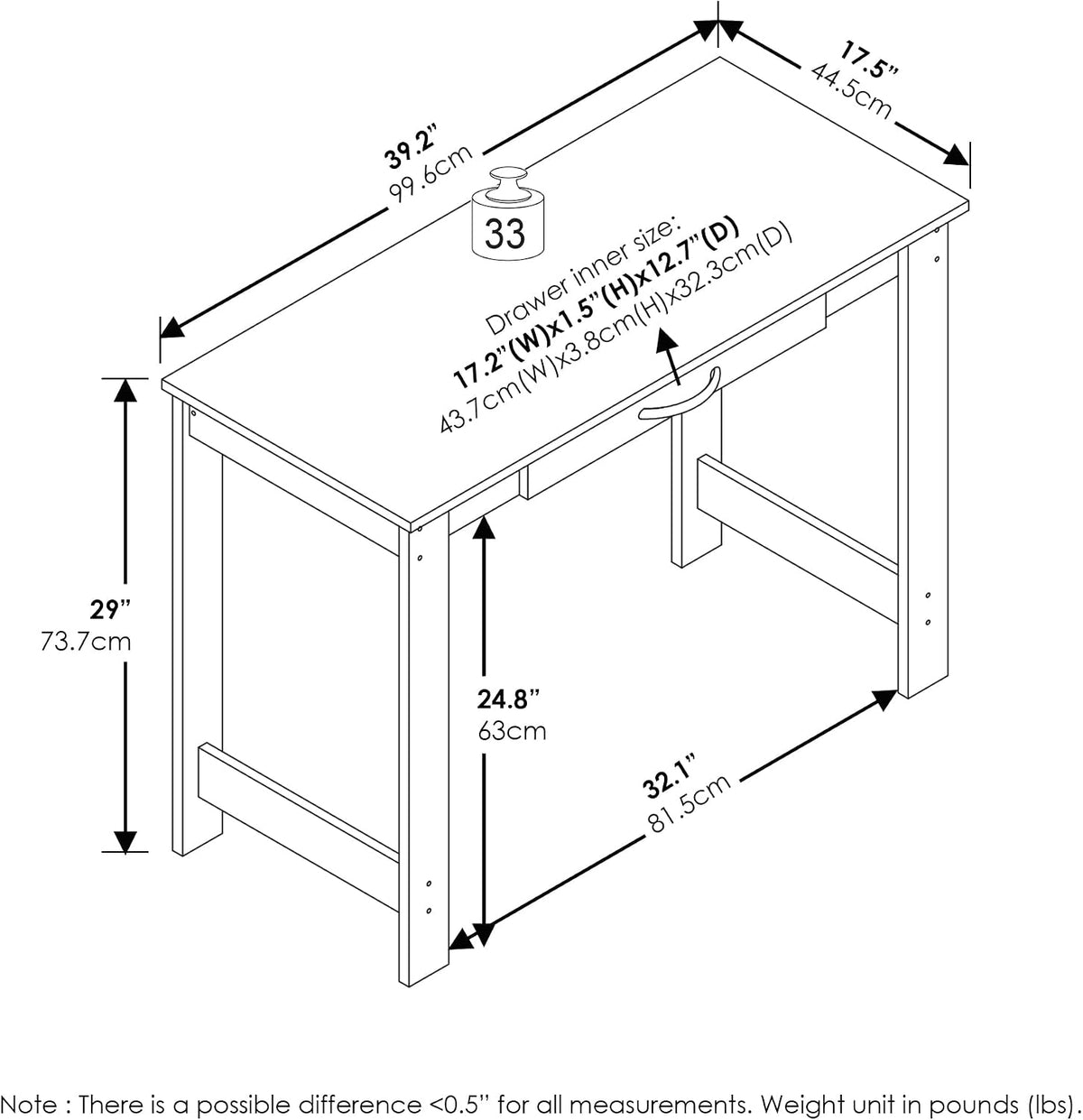 Furinno Jaya 40-Inch White Entryway Table with Drawer, White