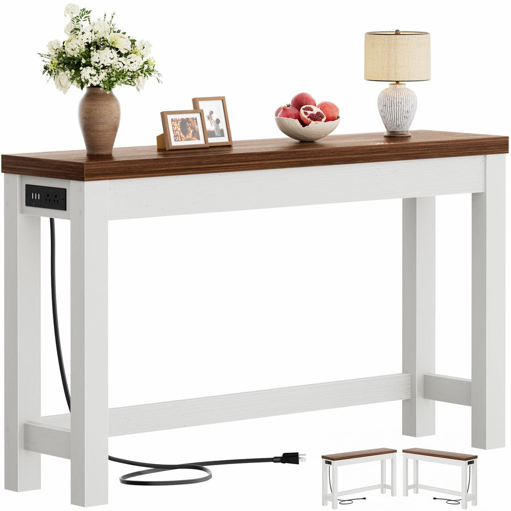 Cyclysio 63" Console Table with 2 AC Outlets & 3 USB Ports, Natural Oak