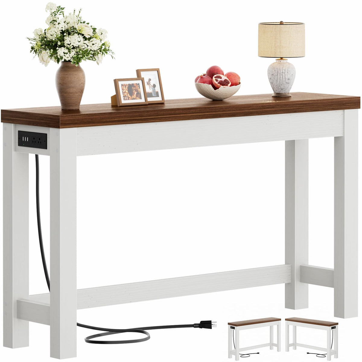 Cyclysio 63" Console Table with 2 AC Outlets & 3 USB Ports, Natural Oak