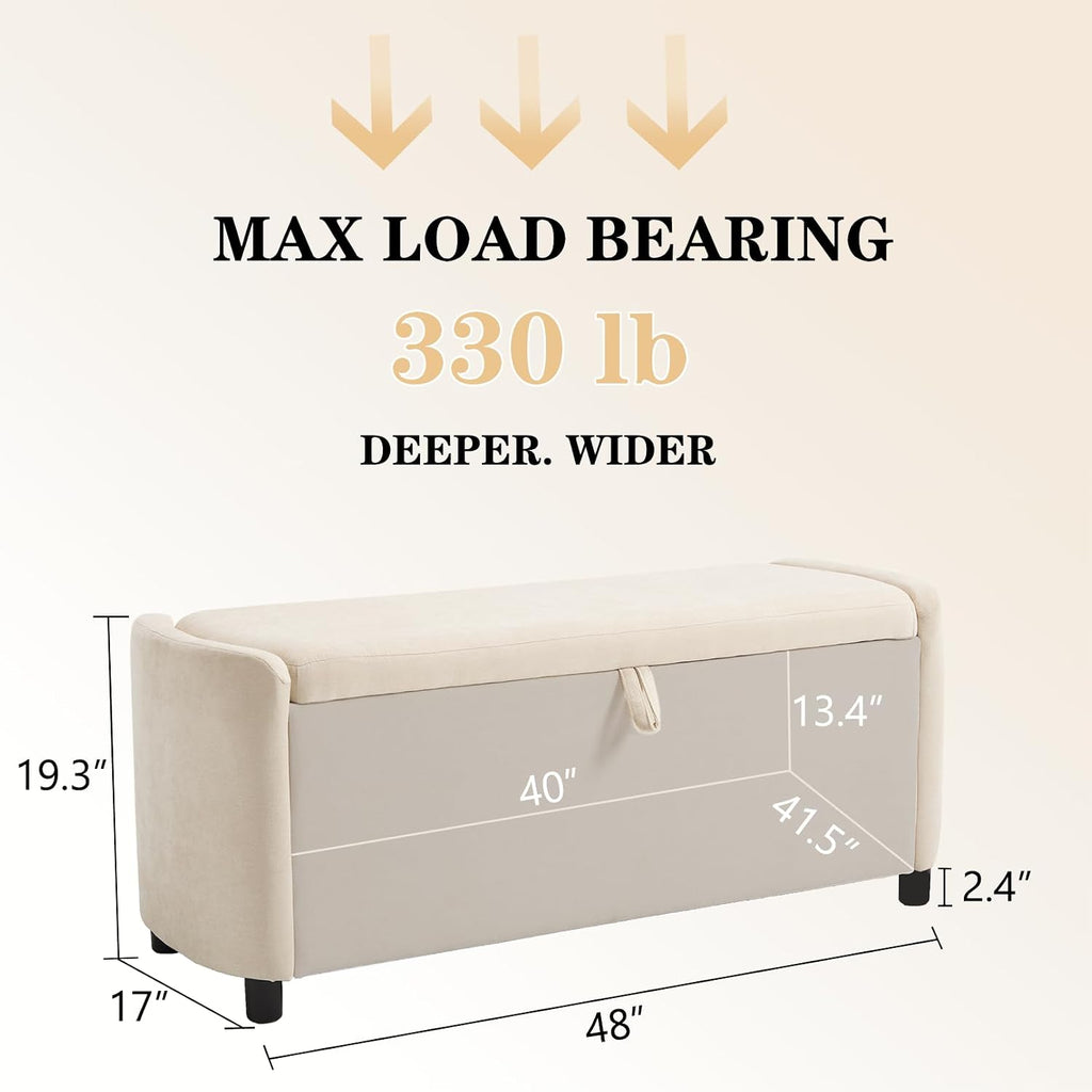 48" Ottoman with Storage, Large Storage Ottoman Bench, Beige