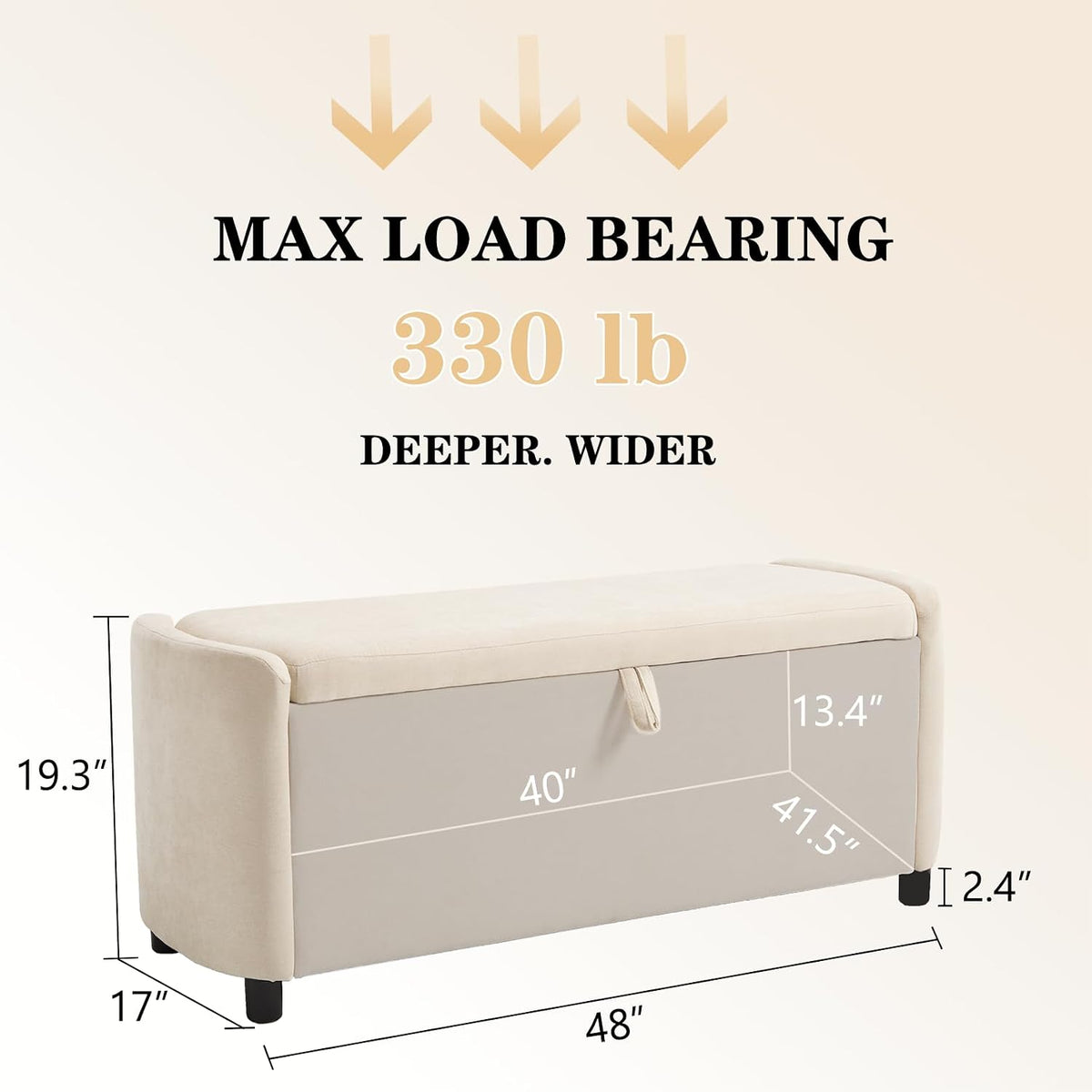 48" Ottoman with Storage, Large Storage Ottoman Bench, Beige