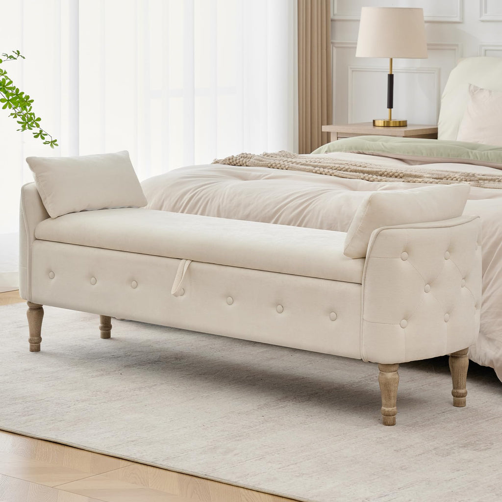 End of Bed Storage Bench King Size,51" Upholstered Bedroom Bench,Green