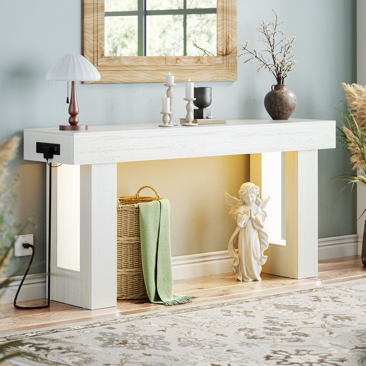 Unikito 63" Console Table with Sensor Light & AC Outlets with USB-C Ports