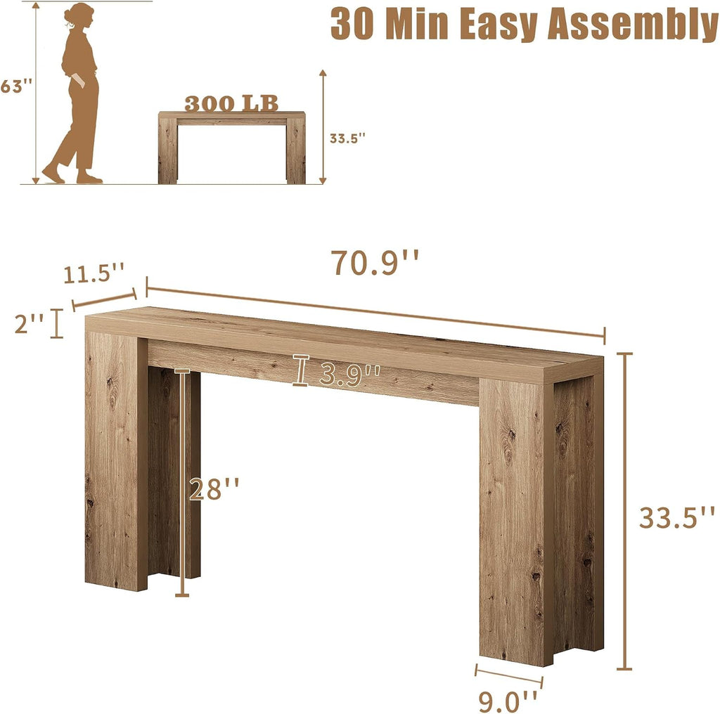 karlott 70.9" Extra Long Console Table, Farmhouse Entryway Table, Brown