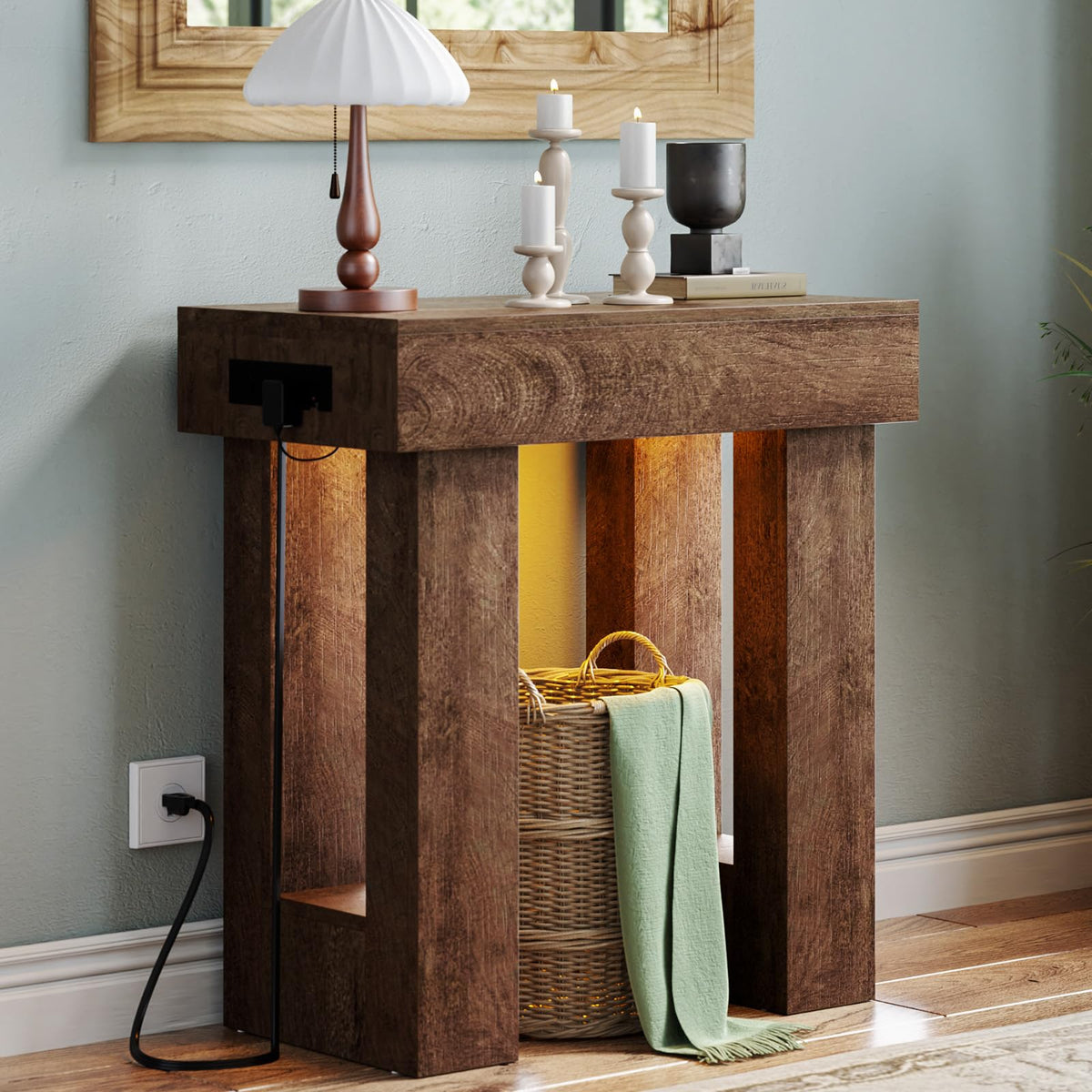 Unikito 63" Console Table with Sensor Light & AC Outlets with USB-C Ports