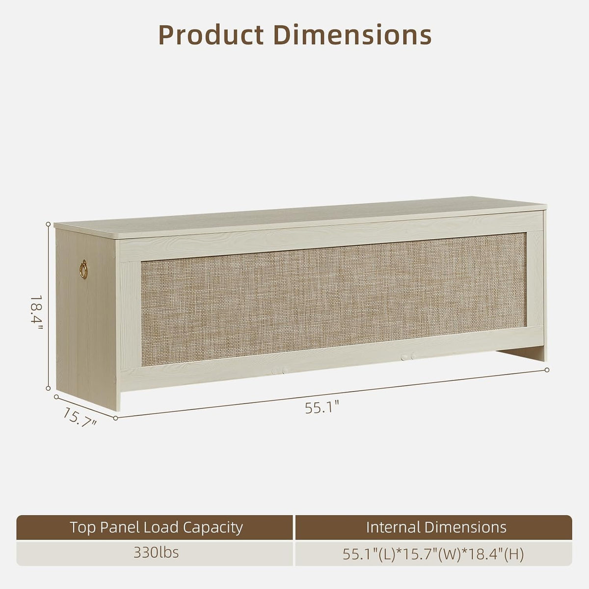 55.1" Storage Chest Extra Large,Rattan Storage Bench(White Cream)