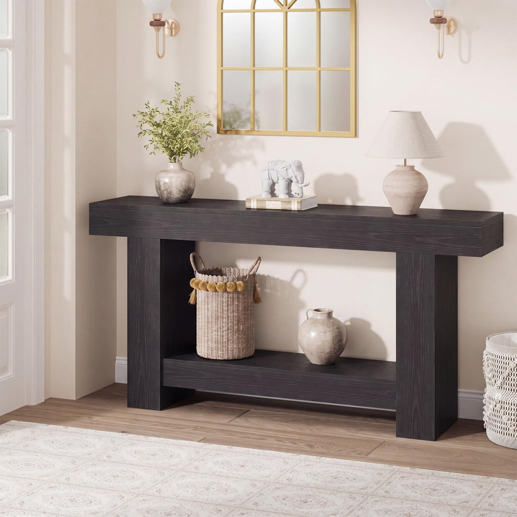 Garvee 47" Farmhouse 2-Tier Console Table for Entryway, Black