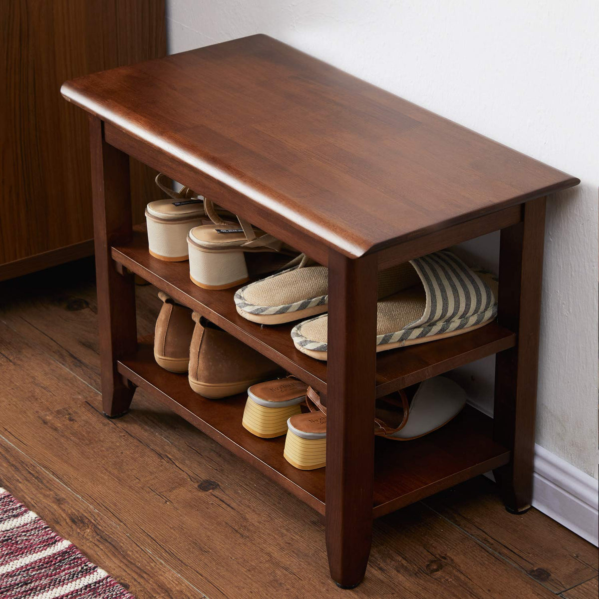 XKZG Shoe Rack Bench Wooden Storage Bench Entryway Bench, Natural, 47.2"