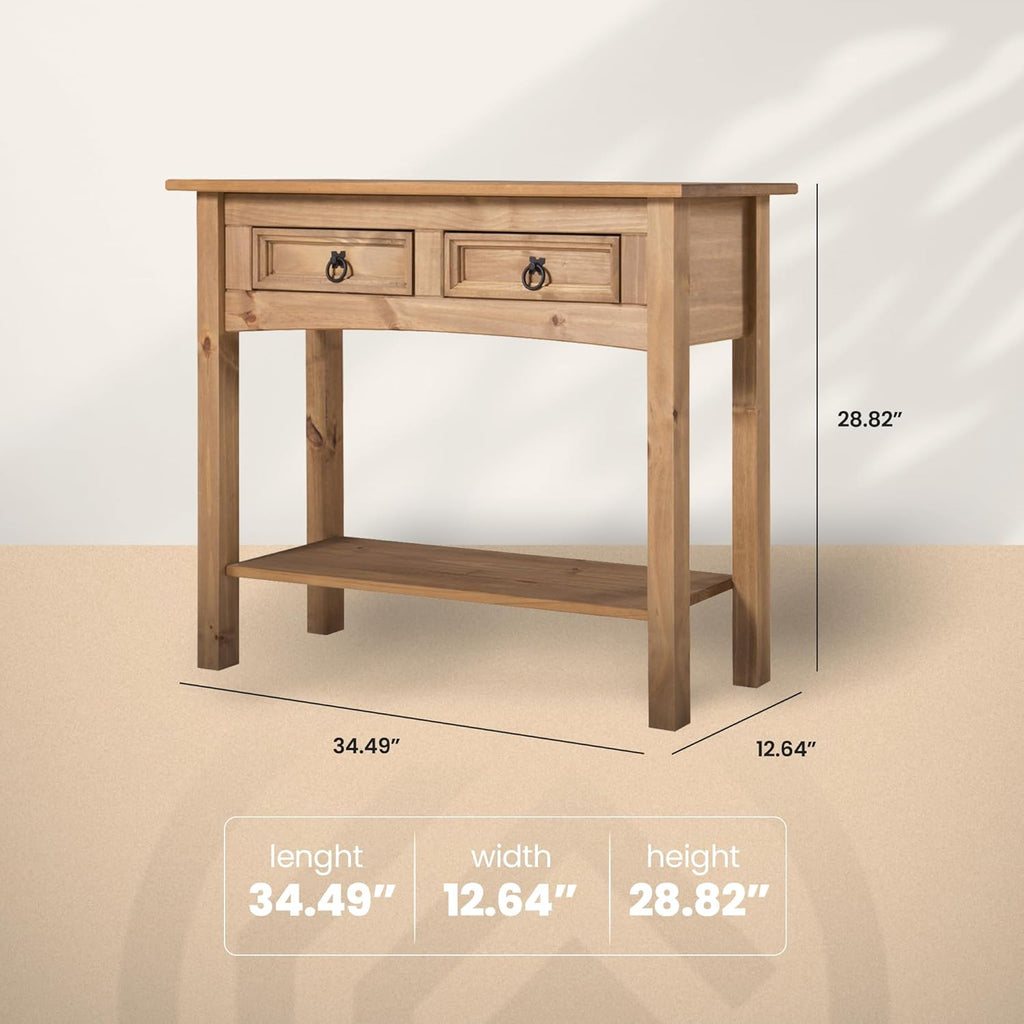 Furniture Dash Solid Wood Console Table Corona with 2 Drawers 34.49" W, 12.64" D, 28.82" H - Farmhouse Entryway Table with Storage Shelf, Tables for Living Room, Hallway Foyer for Office & Bedroom