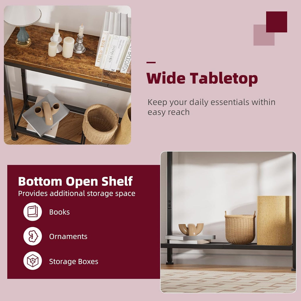 Simple Trending Console Table, 32" Sofa Table with Storage Shelf, Narrow Entryway Table, for Hallway, Behind The Couch, Living Room, Rustic Brown