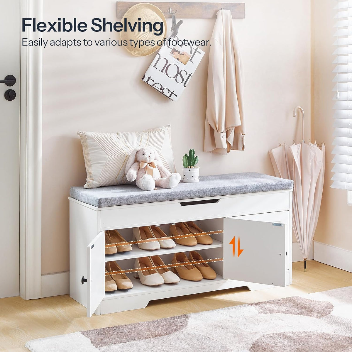 HOOBRO 39.4" Long Entryway Bench with Flip-Top Storage