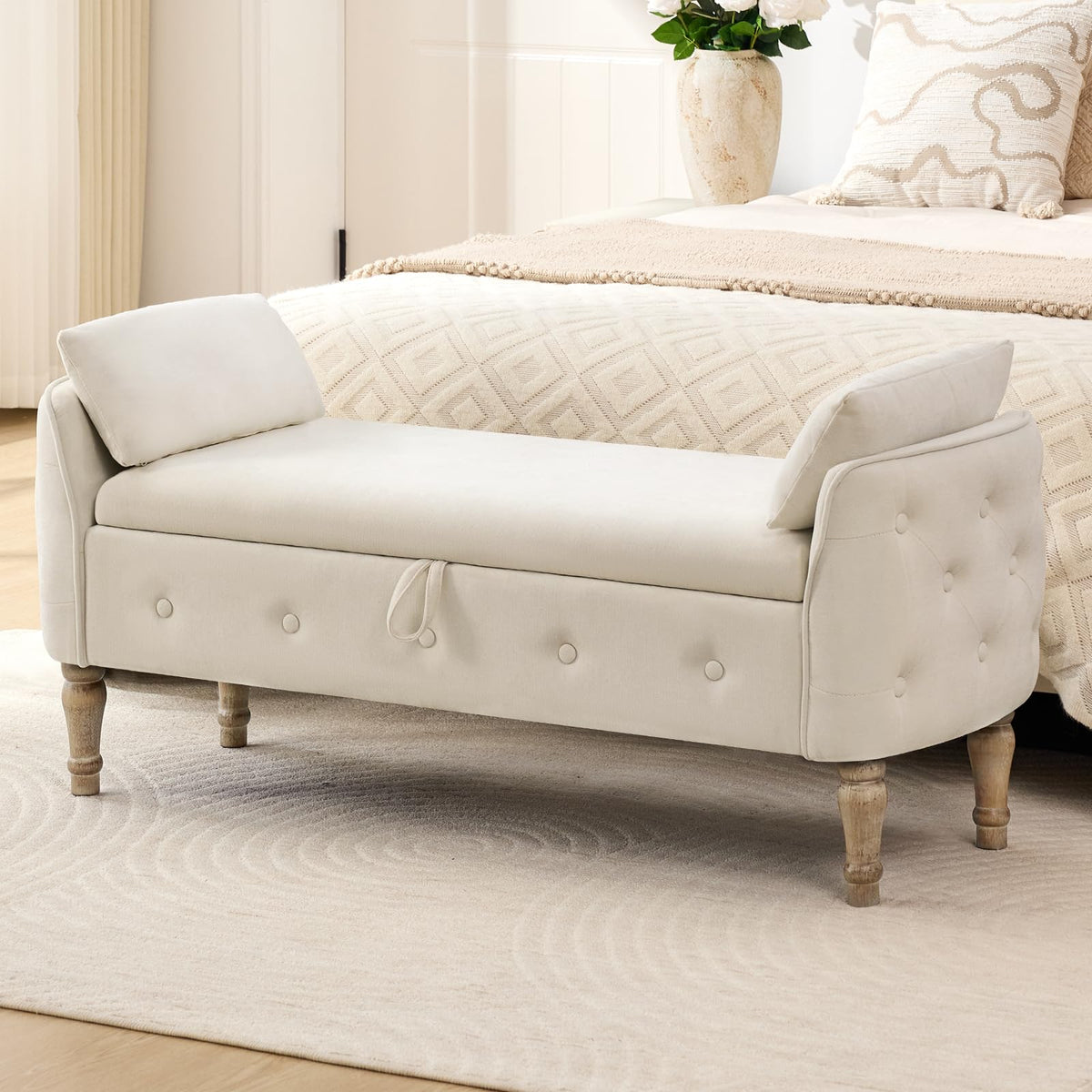 End of Bed Storage Bench King Size,51" Upholstered Bedroom Bench,Green